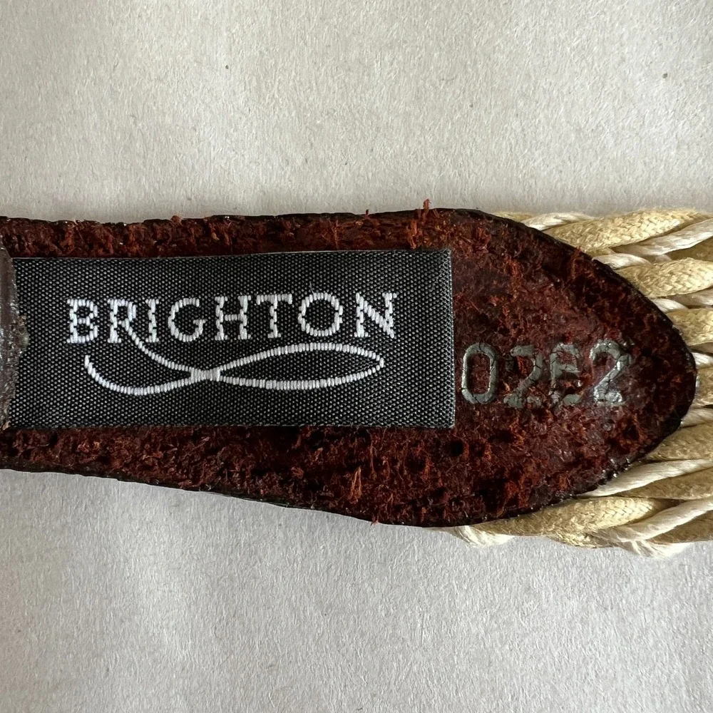 Brighton Braided Cloth Belt Mens 42 Brown Leather Buckle Strap Preppy Casual